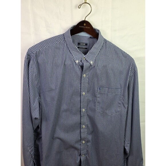IZOD Men's XL Blue/White Gingham Regular Fit Long Sleeve Button Up Shirt - Picture 2 of 9